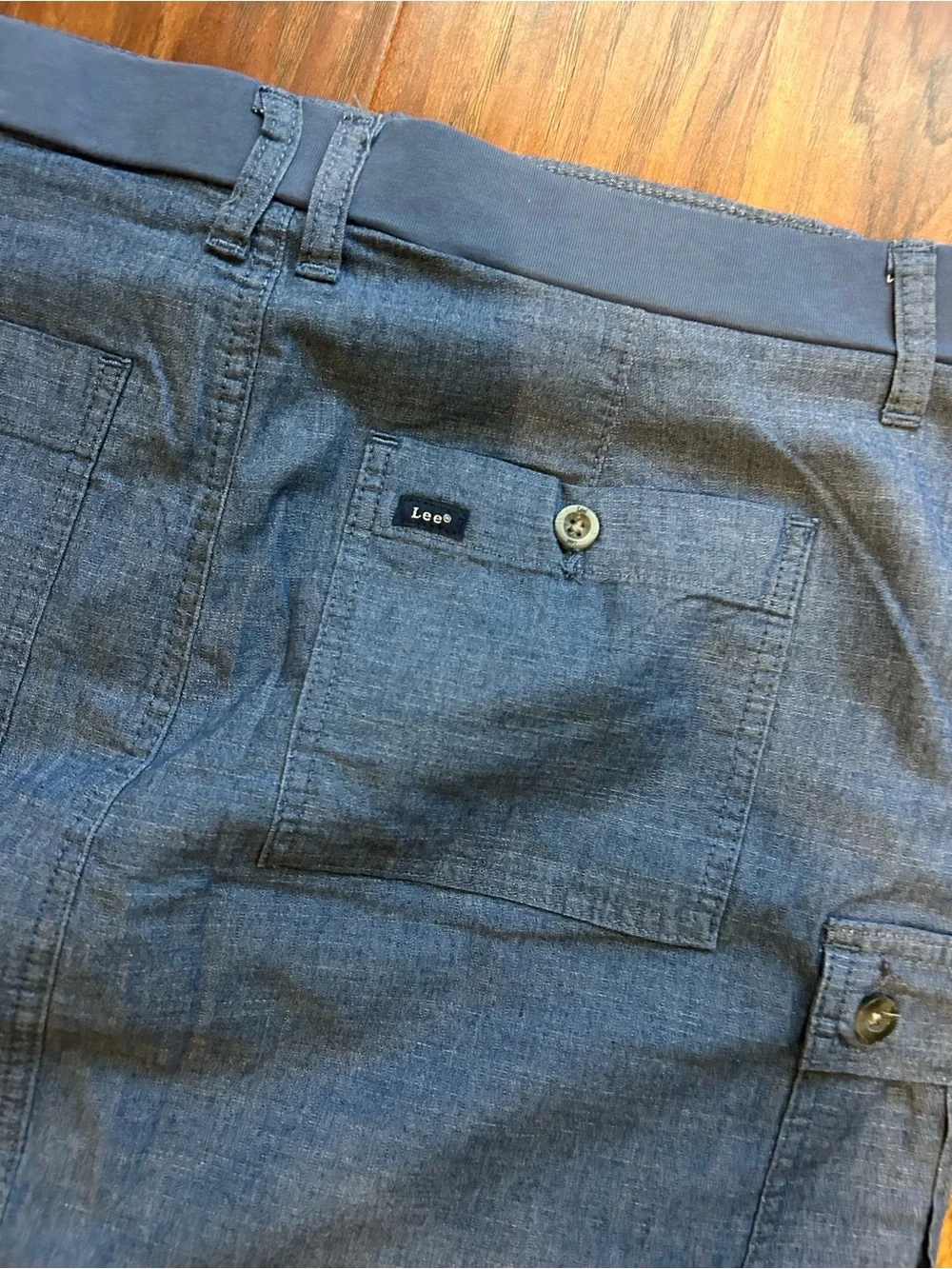 Denim Mini Skirt With Cargo Pockets Buttons built-in under shorts